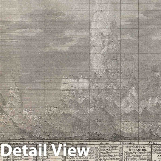 Historic Map : Comparitive Chart of The World Mountains, Meyer, 1850, Vintage Wall Art