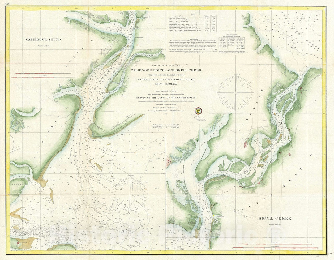 Historic Map : Calibogue Sound and Skull Creek, South Carolina, U. S. Coast Survey, 1862, Vintage Wall Art