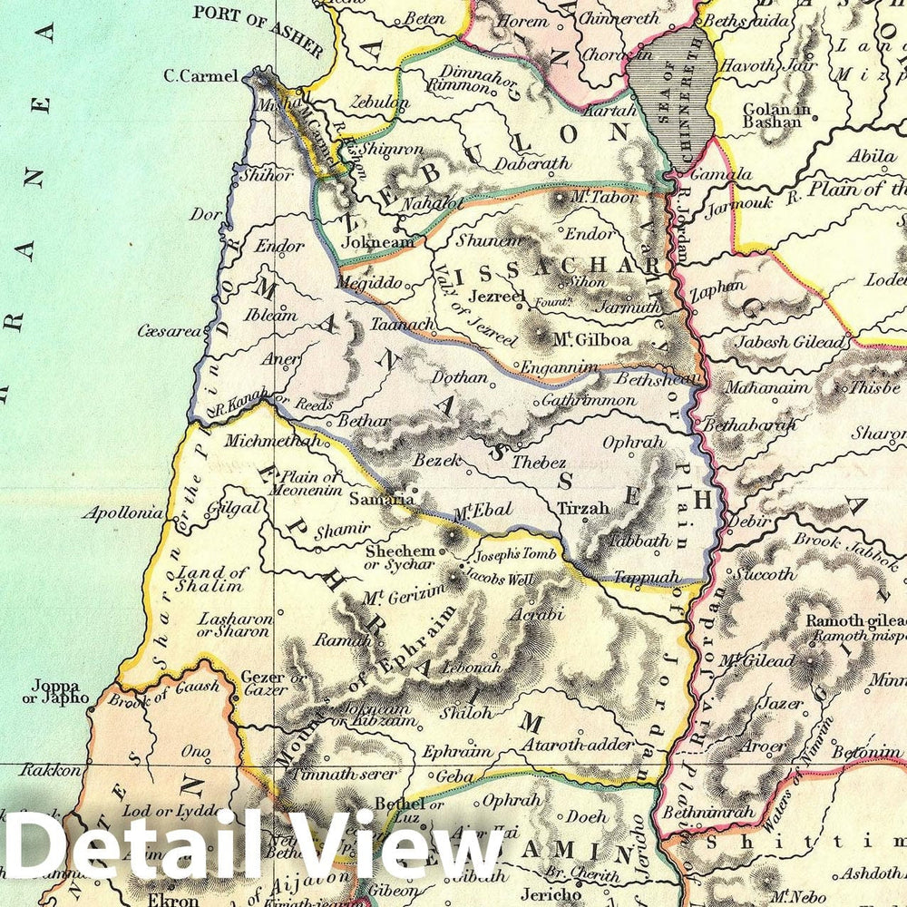 Historic Map : Israel, Palestine or Holy Land "showing 12 Tribes", Cruchley, 1850, Vintage Wall Art