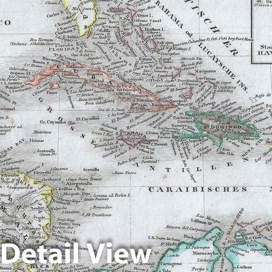 Historic Map : The West Indies and Central America, Meyer, 1852, Vintage Wall Art