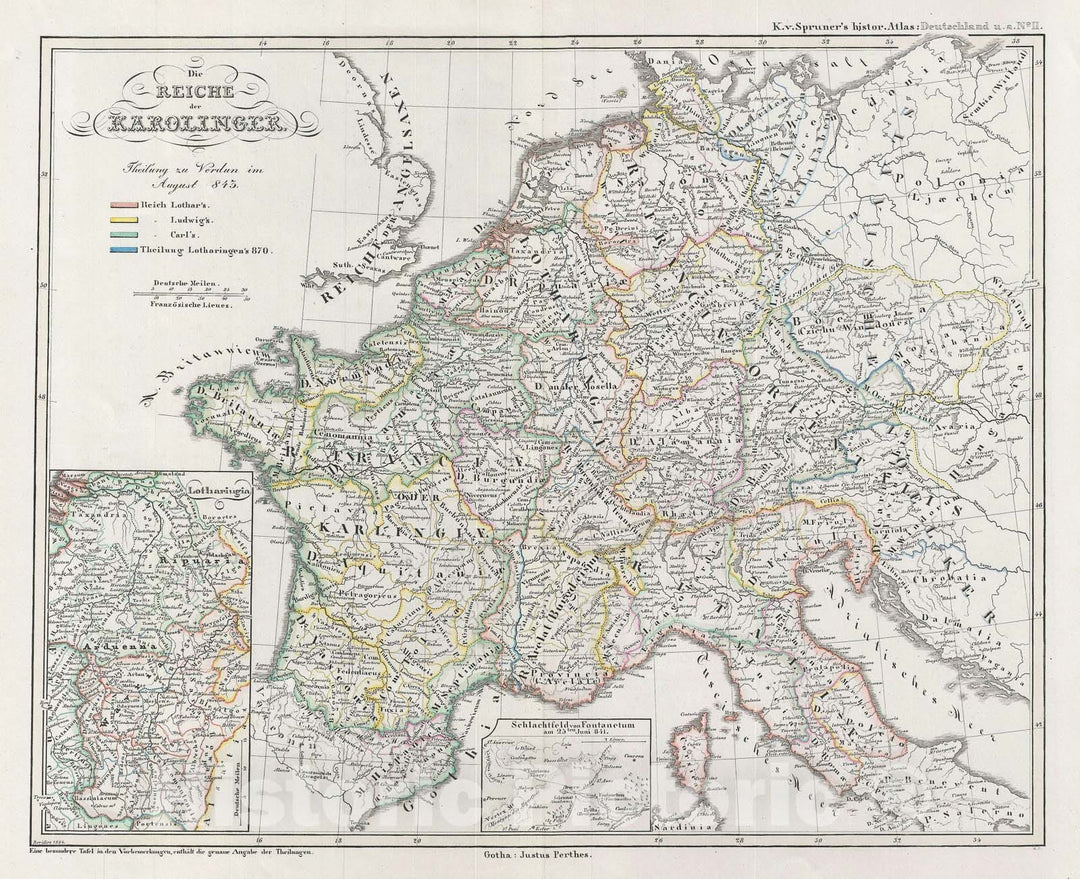 Historic Map : Holy Roman Empire "Germany, France", Spruner, 1854, Vintage Wall Art