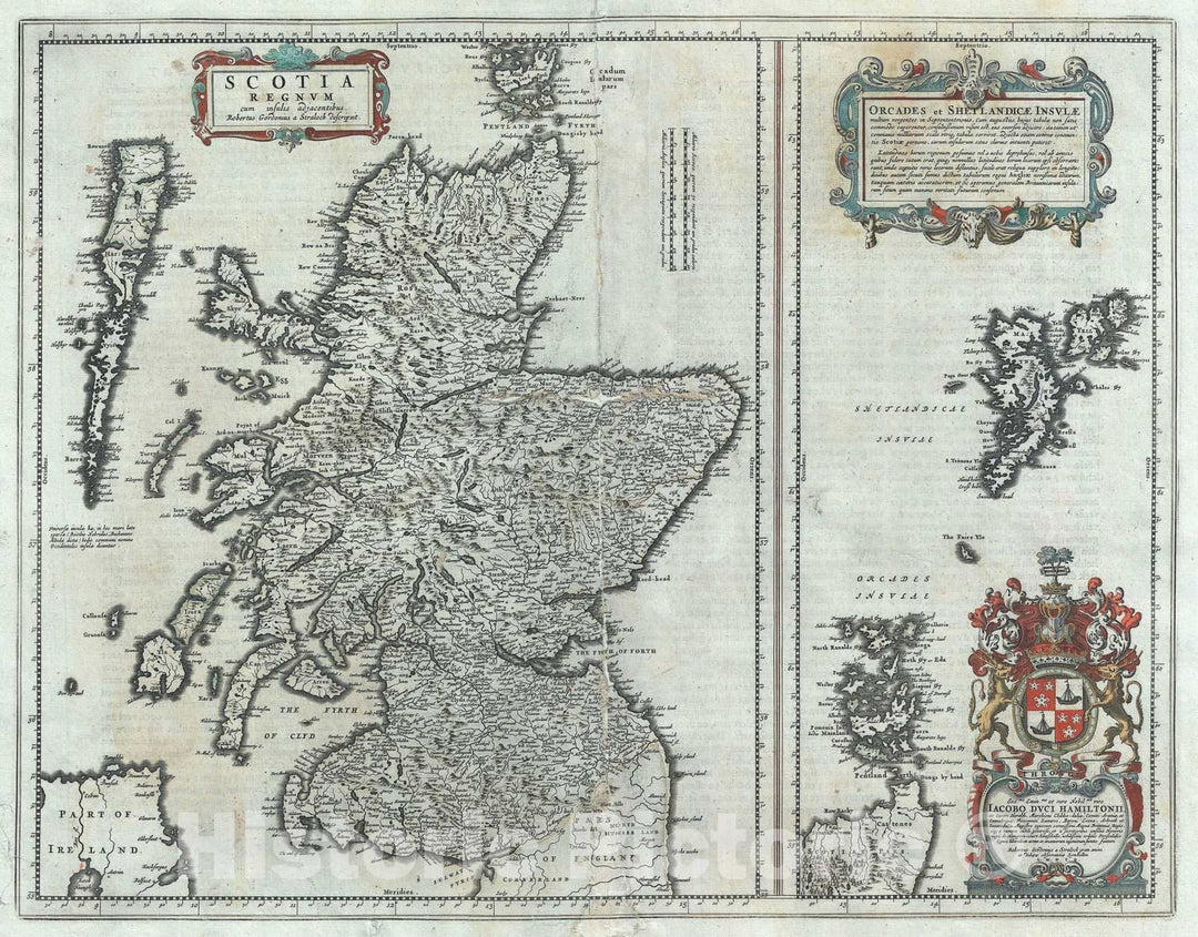 Historic Map : The Kingdom of Scotland, Blaeu, 1662, Vintage Wall Art