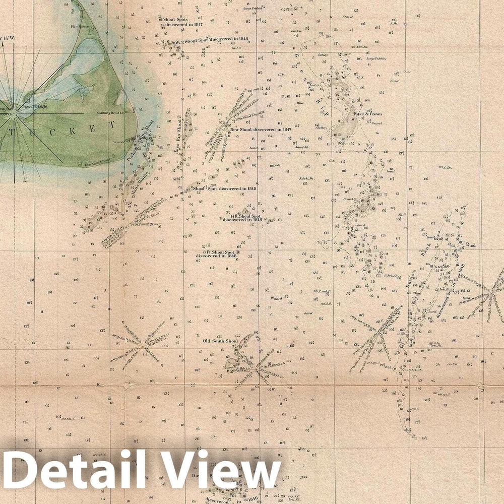 Historic Map : Nantucket and The Davis Shoals, U.S. Coast Survey, 1851, Vintage Wall Art