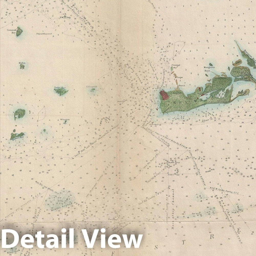 Historic Map : Key West and Vicinity, Florida, U.S. Coast Survey, 1851, Vintage Wall Art