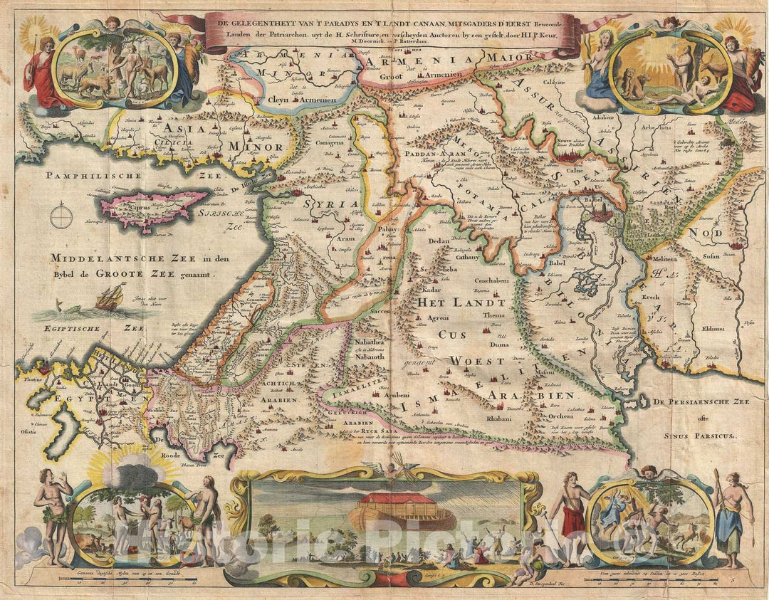 Historic Map : The Holy Land, w/ Eden, Babylon, Jerusalem, and Nod, Stoopendaal, 1702, Vintage Wall Art