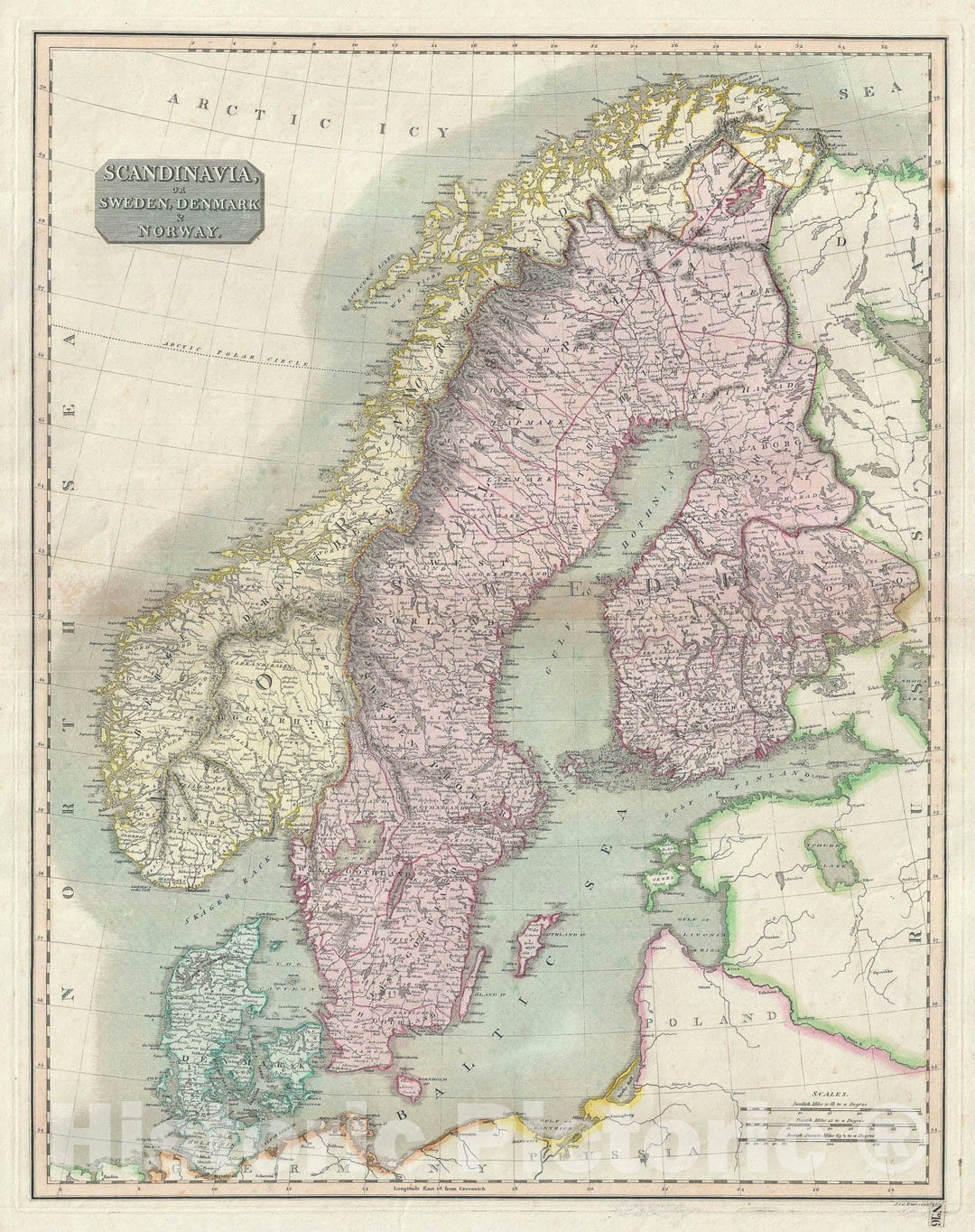 Historic Map : Scandinavia, Thomson, 1814, Vintage Wall Art