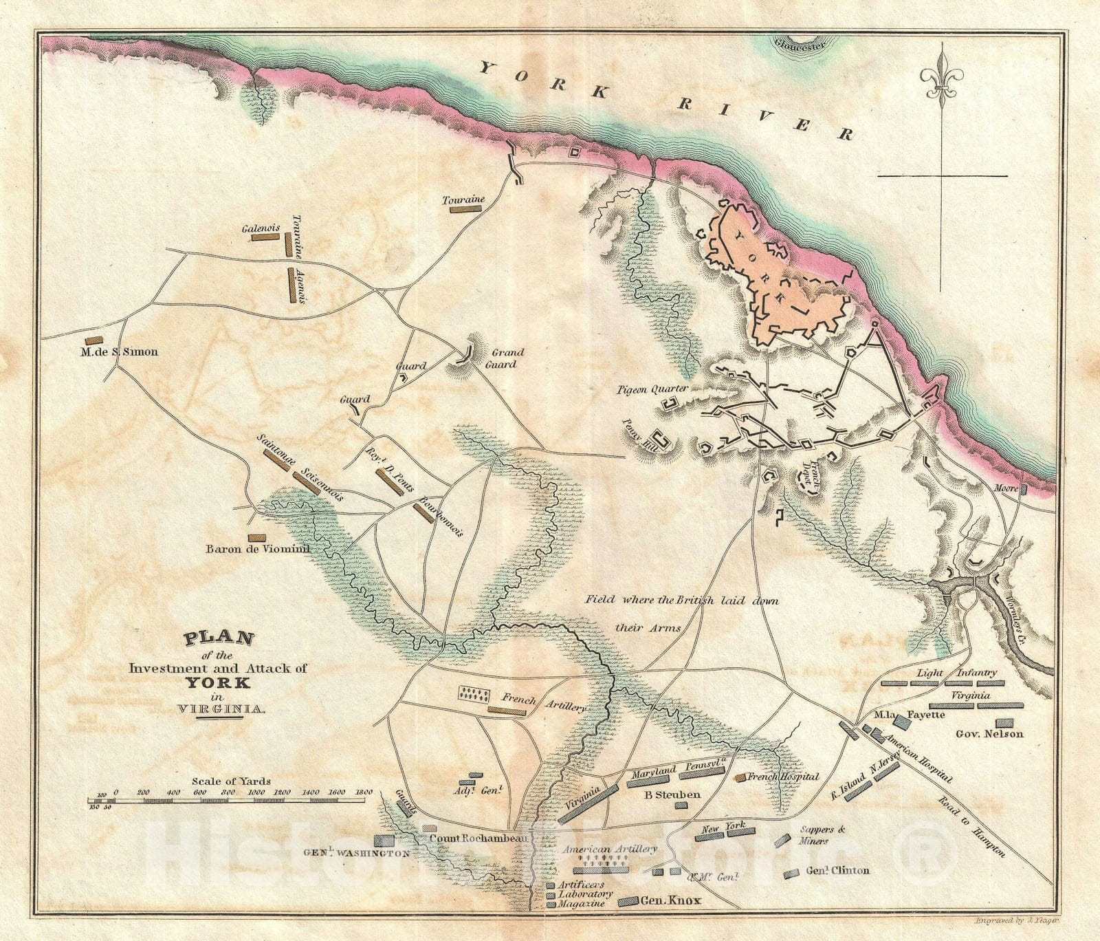 Historic Map : The Battle of York, Virginia, Marshall, 1832, Vintage Wall Art