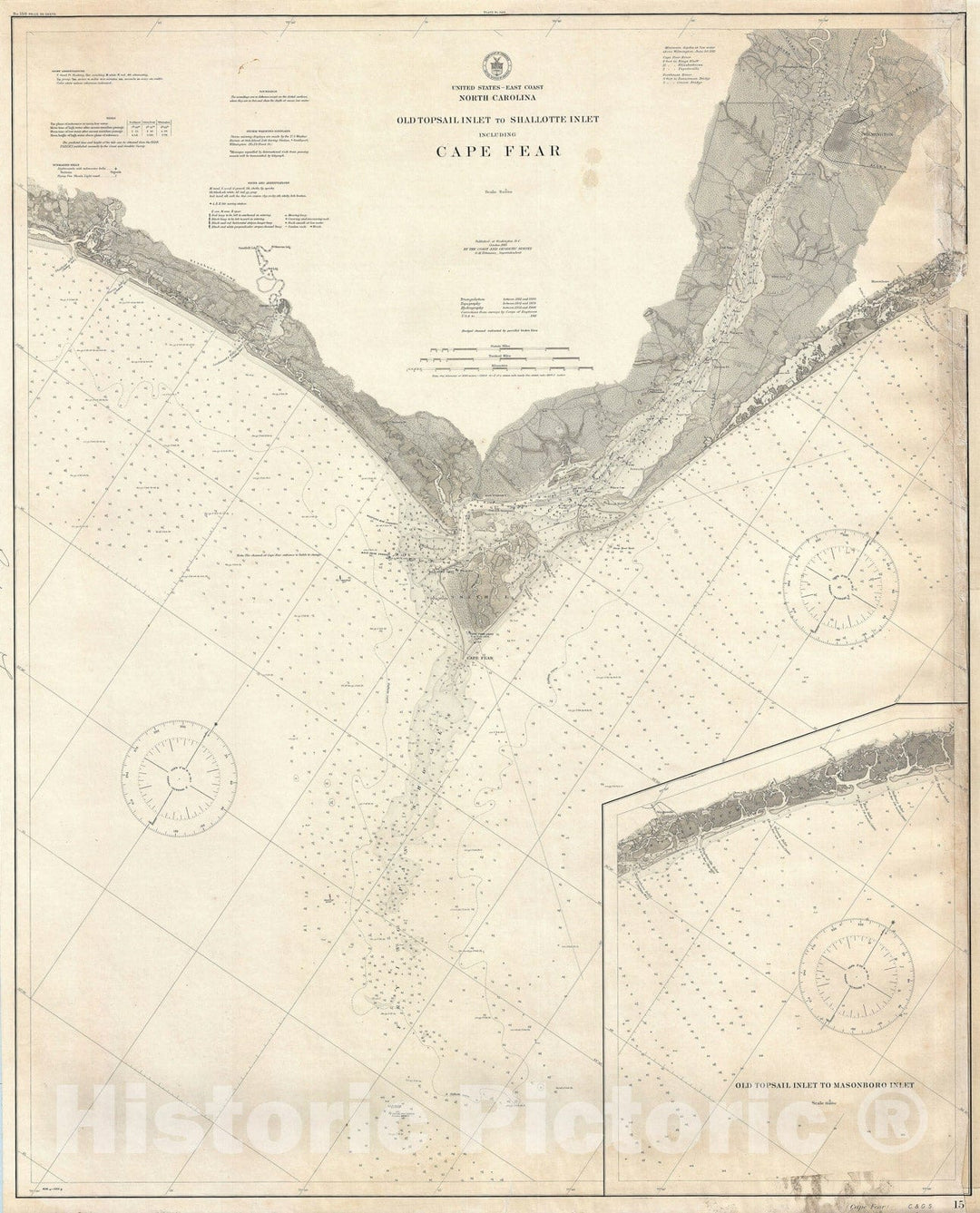 Historic Map : Cape Fear and Vicinity, North Carolina, U.S. Coast Survey, 1913, Vintage Wall Art