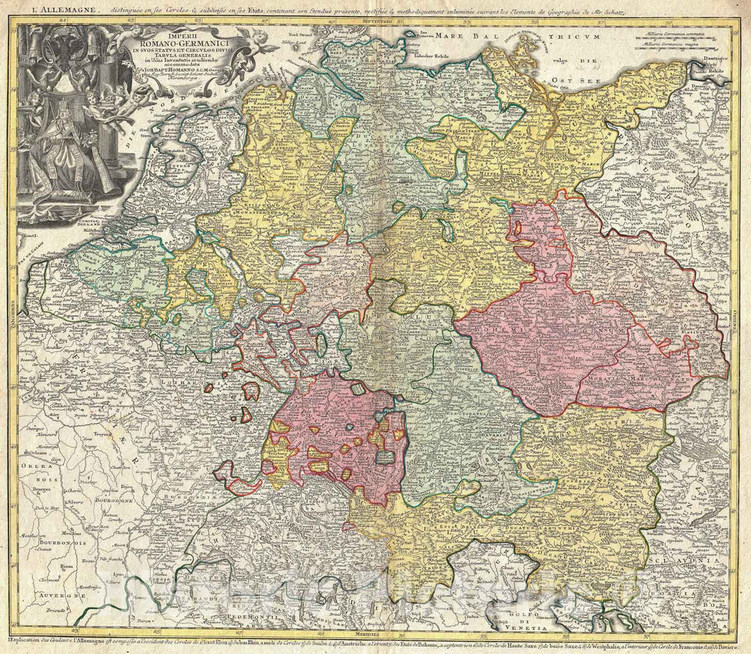 Historic Map : The Holy Roman Empire " Germanic Empire ", Homann, 1740, Vintage Wall Art