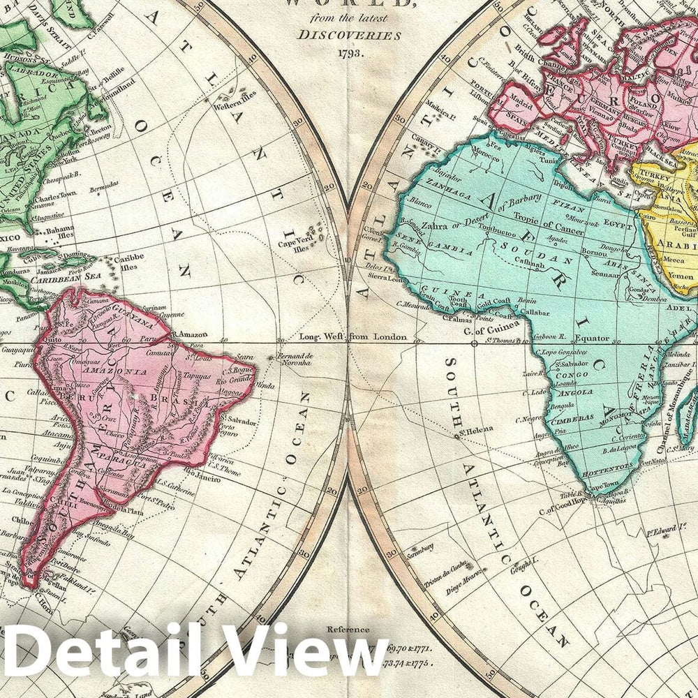 Historic Map : The World in Hemispheres, Wilkinson, 1793, Vintage Wall Art