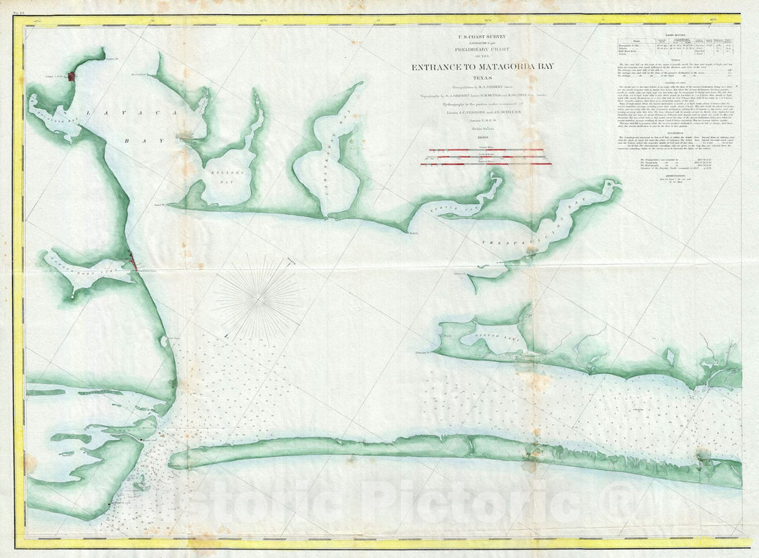 Historic Map : Nautical Chart Matagorda Bay "Lavaca", Texas, U.S. Coast Survey, 1860, Vintage Wall Art