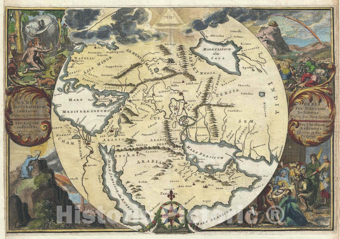 Historic Map : The Biblical Lands "Middle East", de Hooghe, 1705, Vintage Wall Art