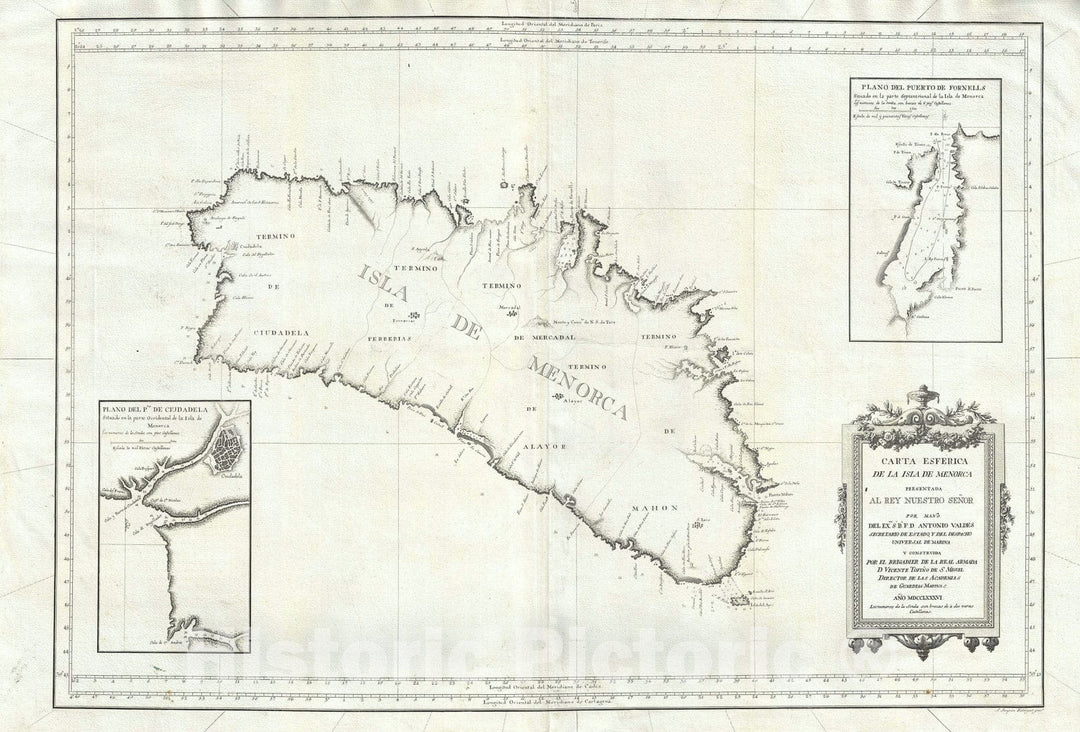 Historic Map : Nautical Chart Menorca or Minorca, Spain, Tofino, 1786, Vintage Wall Art