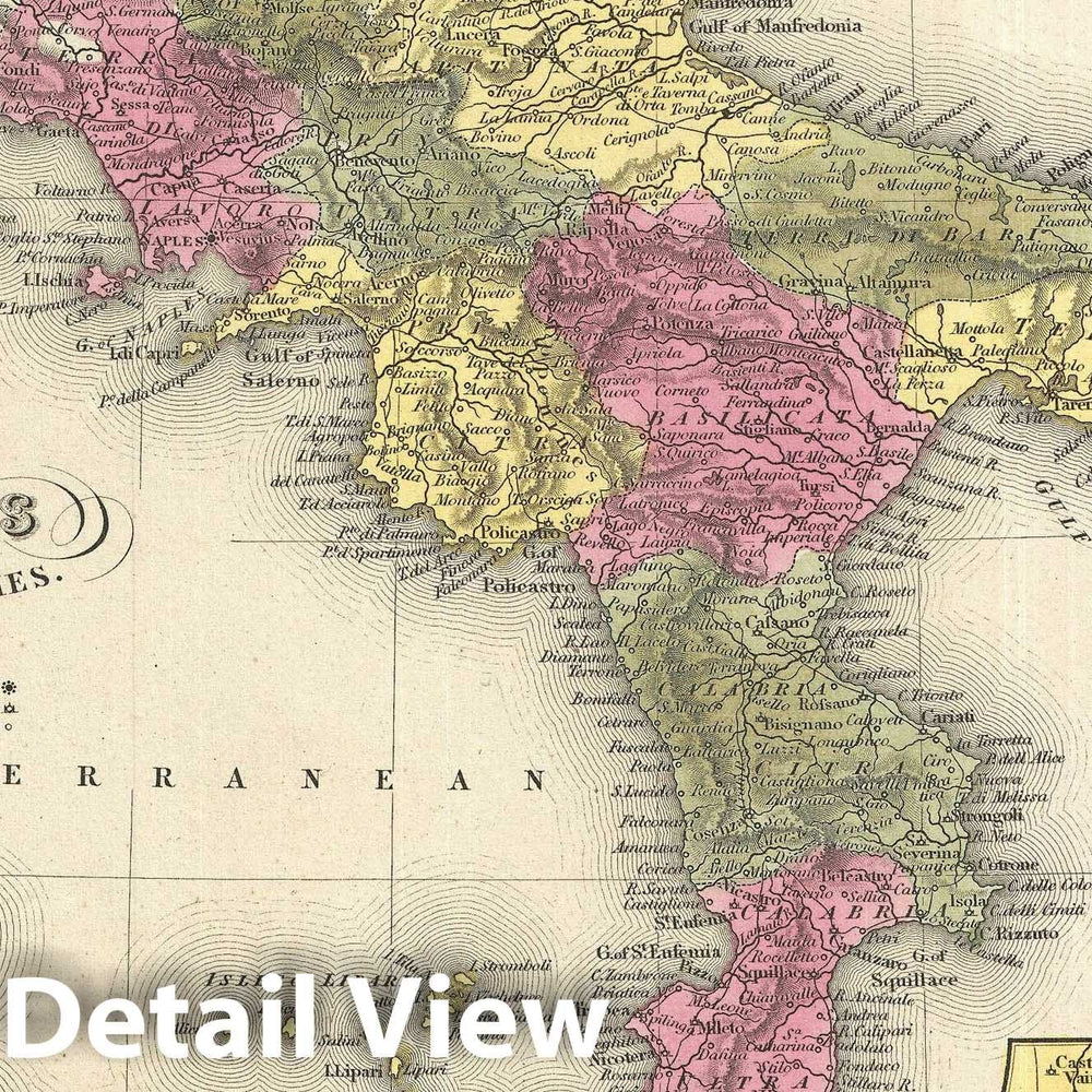 Historic Map : Southern Italy: The Kingdom of Naples or The two Sicilies, Mitchell, 1854, Vintage Wall Art