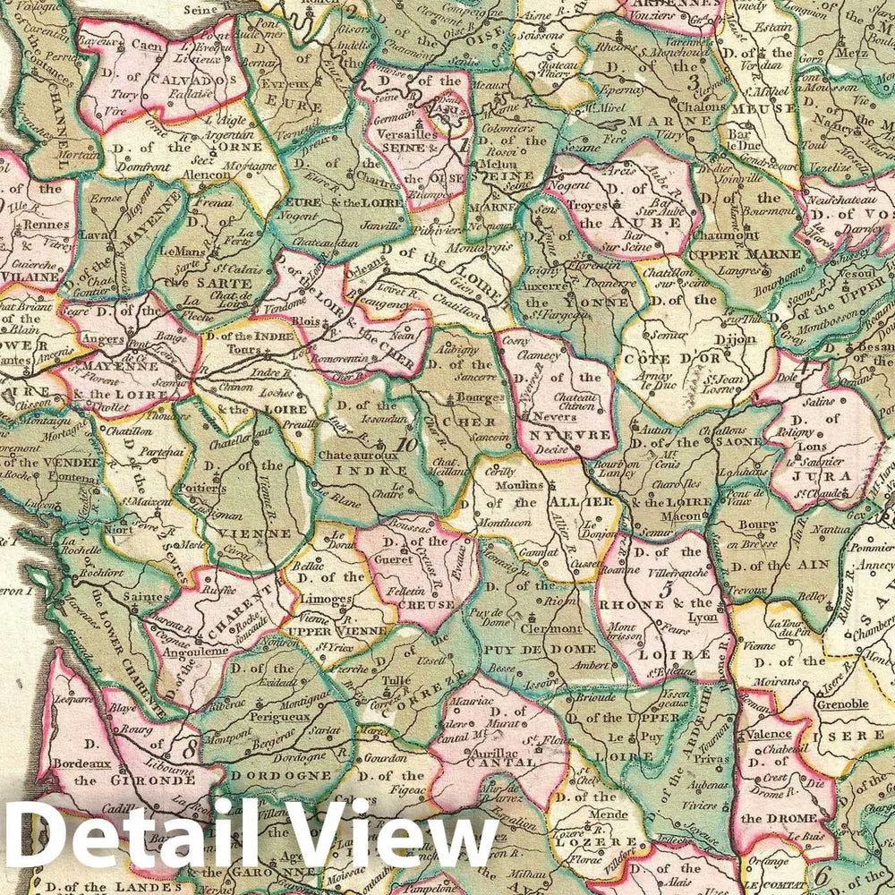 Historic Map : France in Departments, Wilkinson, 1794, Vintage Wall Art