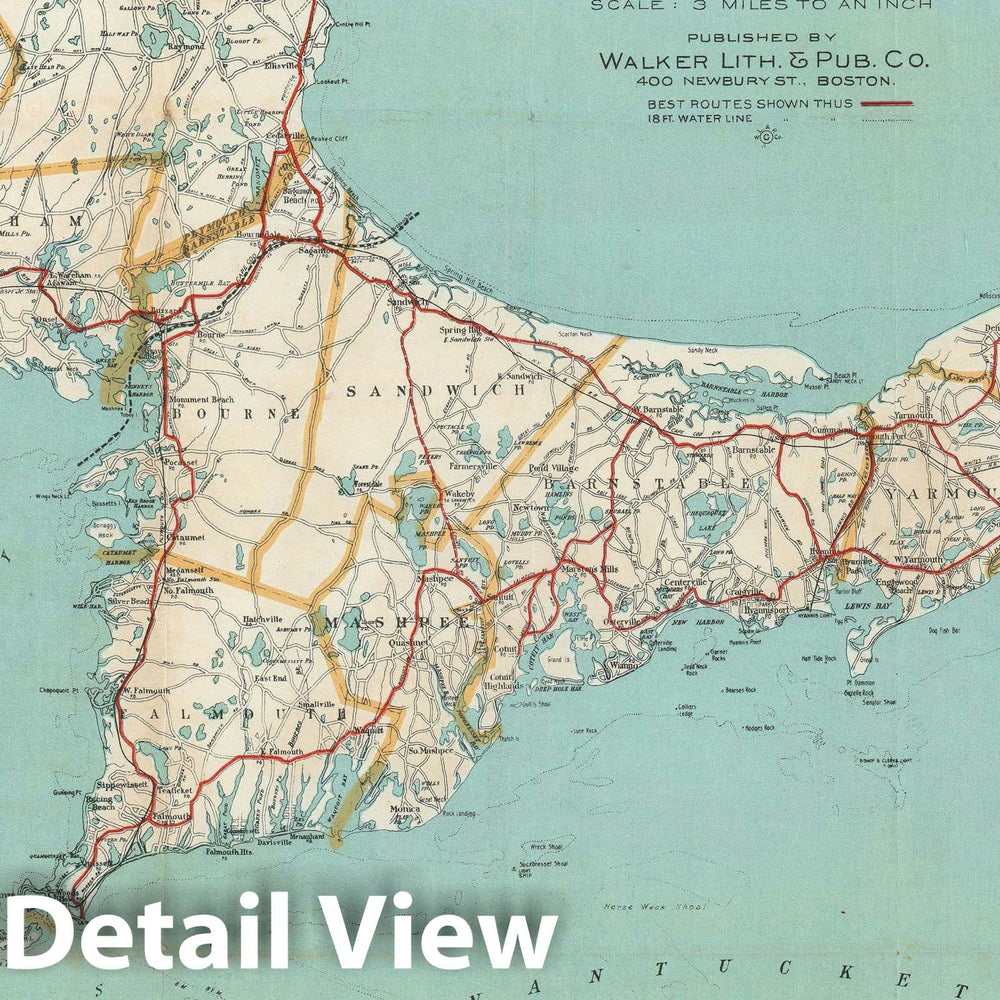 Historic Map : Cape Cod, Walker, 1917, Vintage Wall Art