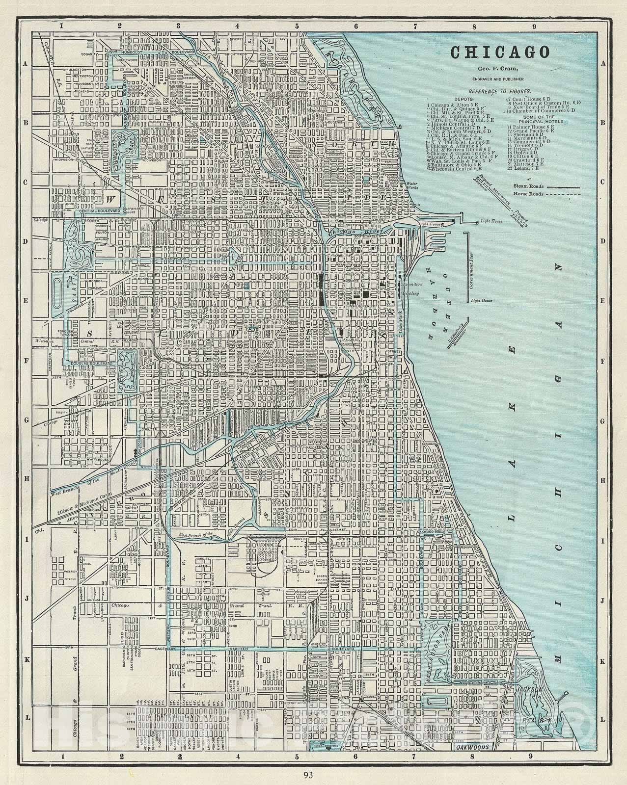 Historic Map : Plan of City of Chicago, Illinois, Cramthe, 1885, Vintage Wall Art