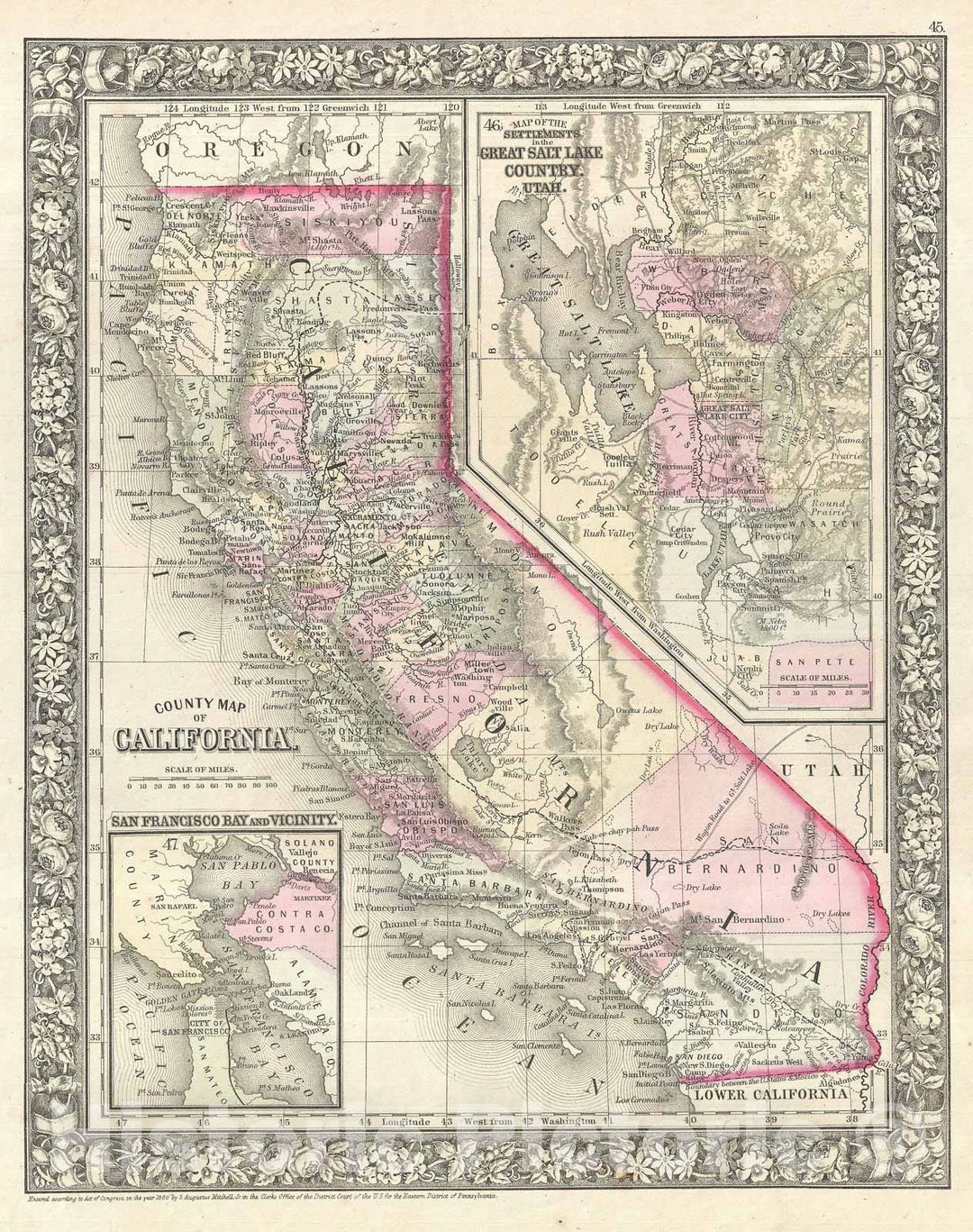 Historic Map : California, Mitchell, 1866, Vintage Wall Art