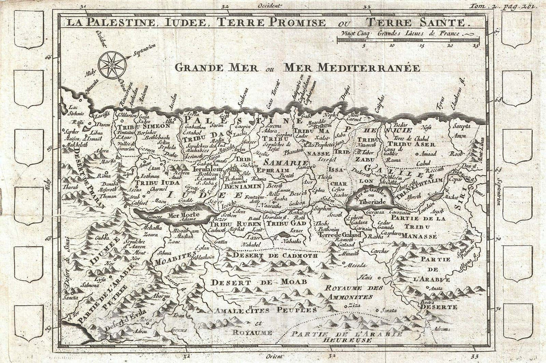 Historic Map : Israel, Palestine, or The Holy Land, Martineau, 1700, Vintage Wall Art