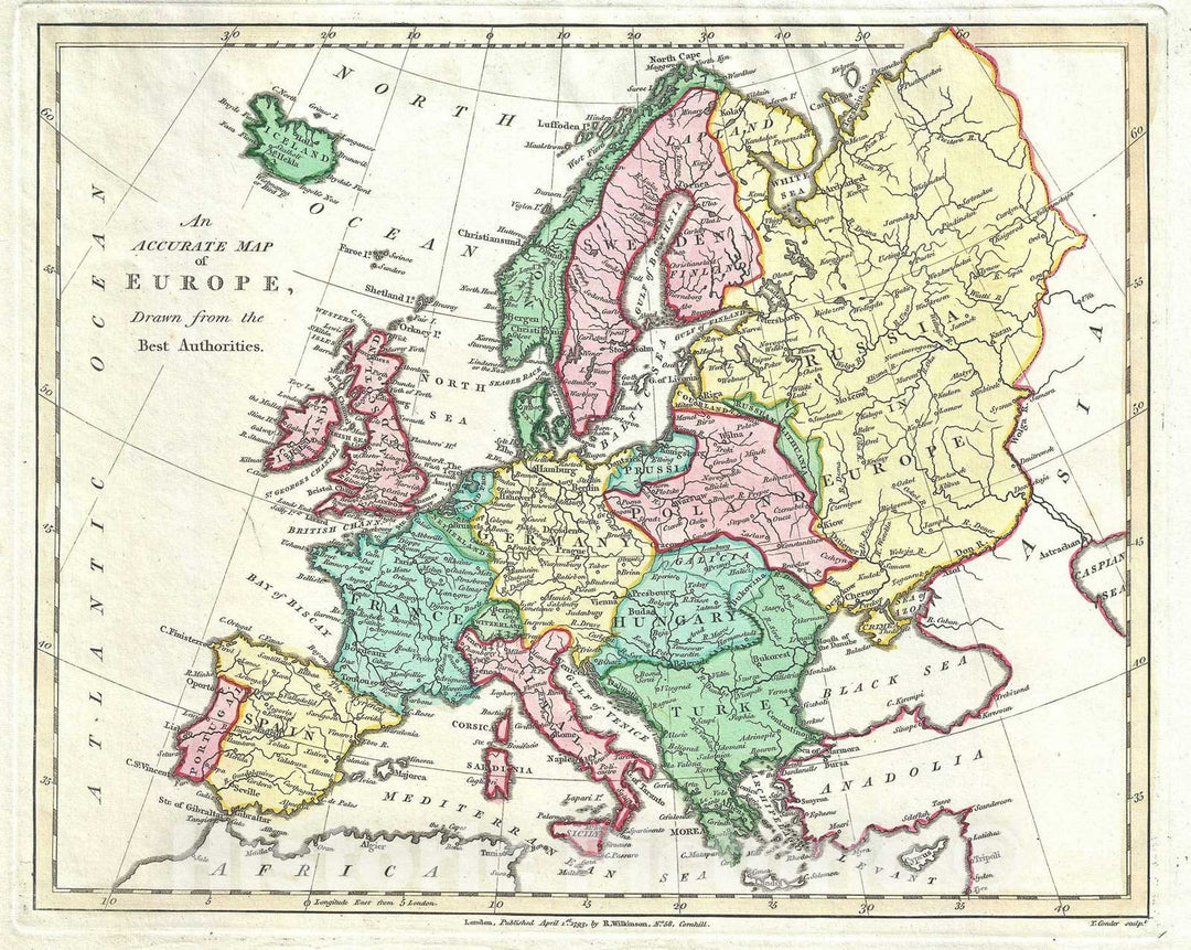 Historic Map : Europe, Wilkinson, 1793, Vintage Wall Art