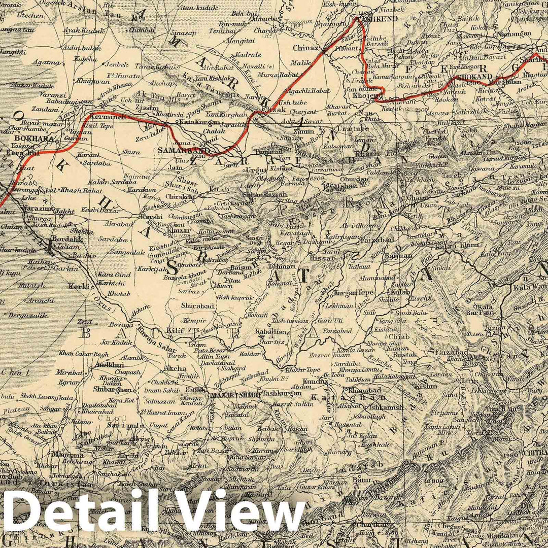 Historic Map : Central Asia Tracing The Route of The Earl of Dunmore, Johnston, 1893, Vintage Wall Art