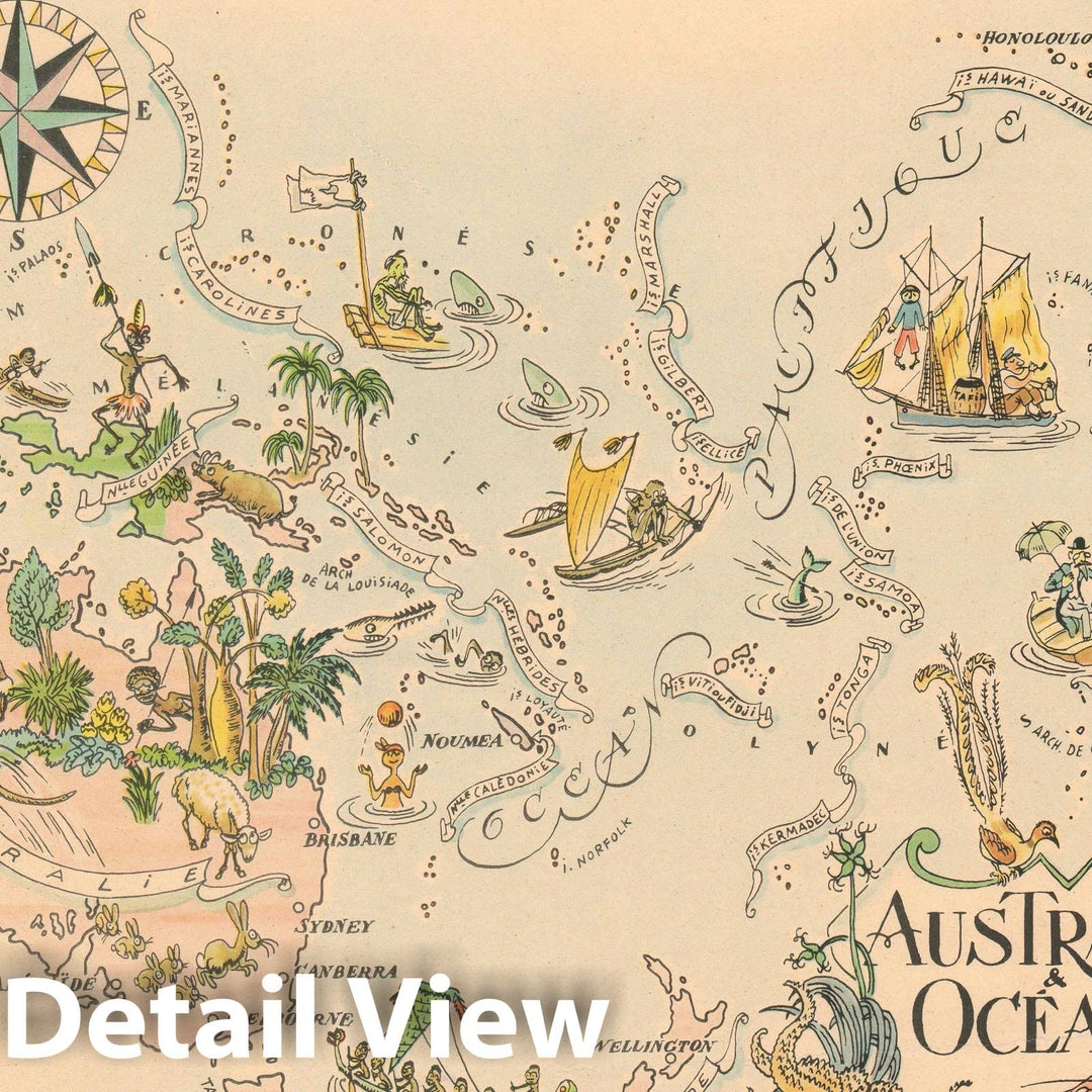 Historic Map : Liozu Pictorial Map of Australia, The East Indies, and Oceania, 1951, Vintage Wall Art