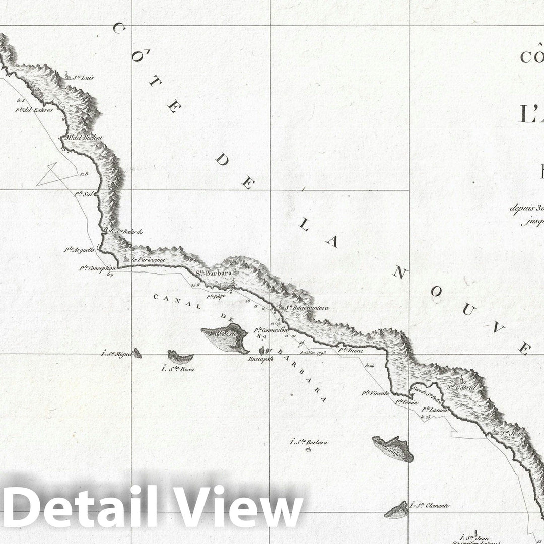 Historic Map : The California Coast w/ San Francisco and San Diego Bays, Vancouver, 1799, Vintage Wall Art