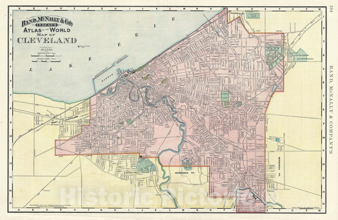 Historic Map : Cleveland, Ohio, Rand McNally, 1891, Vintage Wall Art