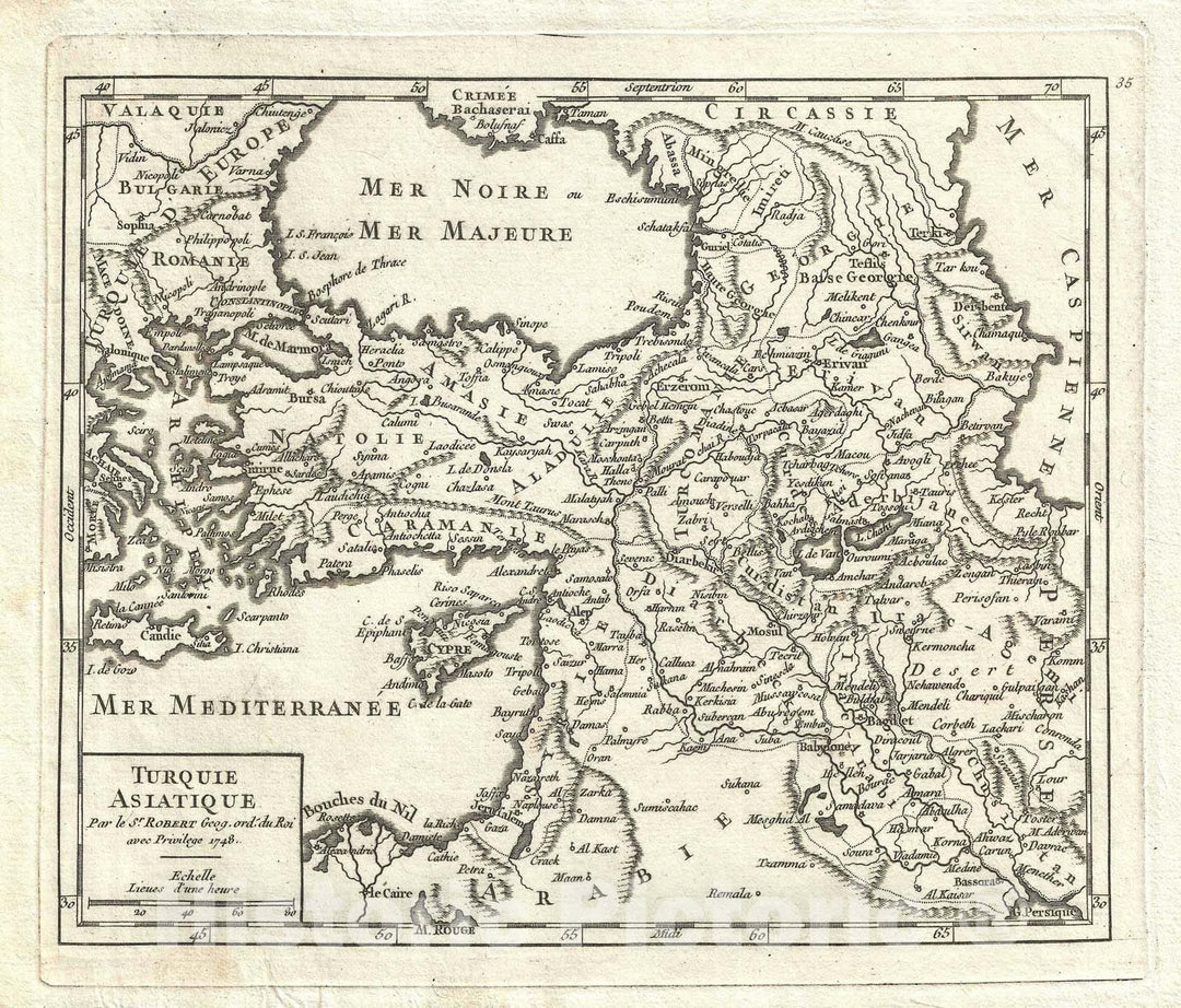 Historic Map : Turkey and The Middle East, Vaugondy, 1749, Vintage Wall Art