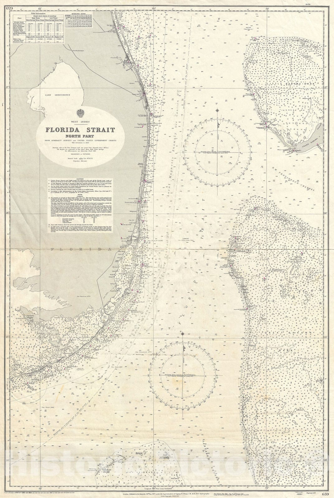 Historic Map : Nautical Chart Florida, British Admiralty, 1953, Vintage Wall Art