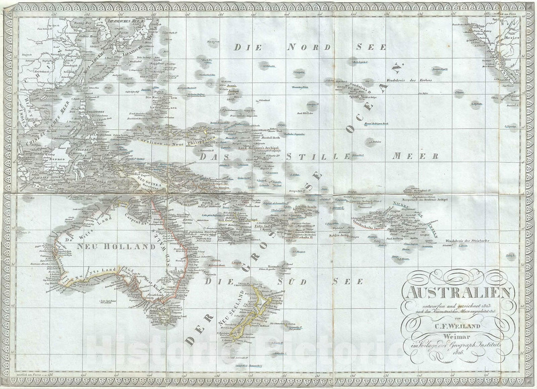 Historic Map : Australia and Polynesia, Weiland, 1826, Vintage Wall Art