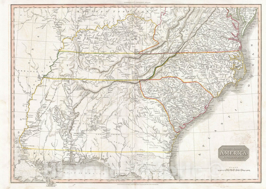 Historic Map : The Southern States, Pinkerton, 1809, Vintage Wall Art