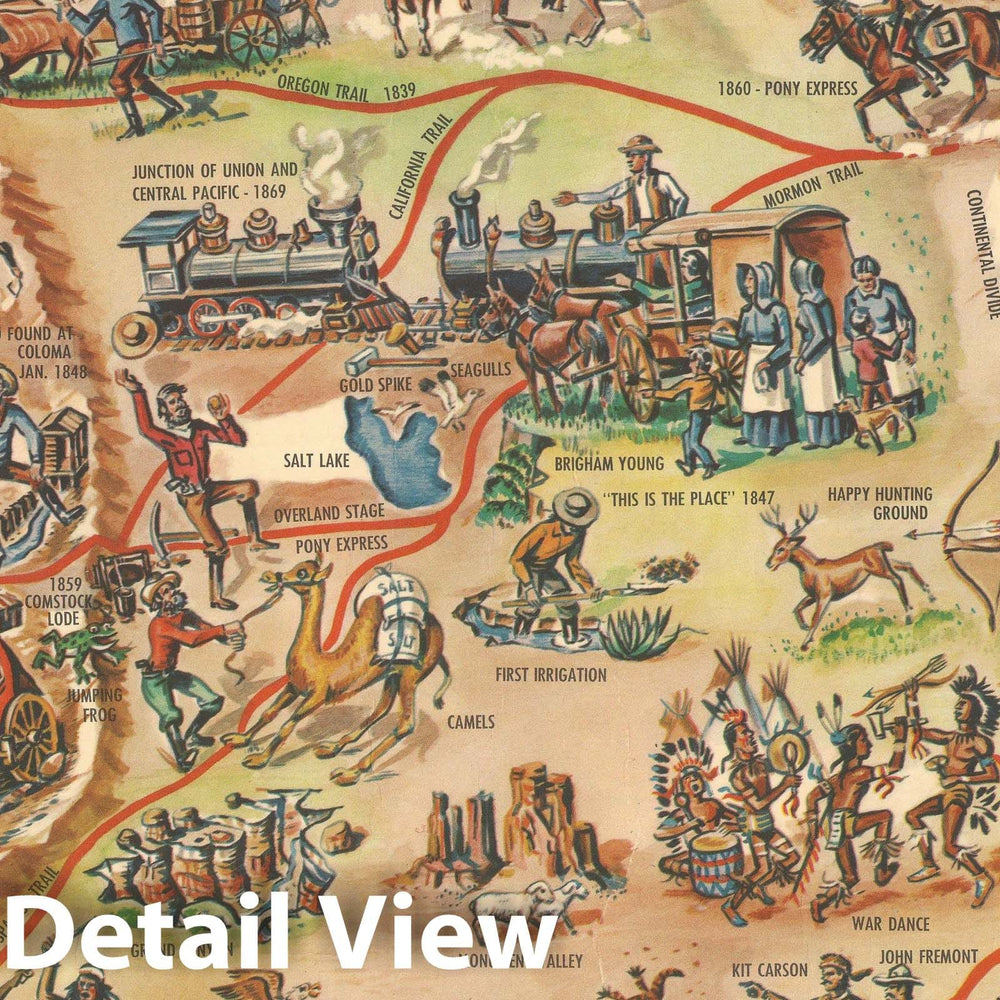 Historic Map : Pictorial Map of The Old West, Parker Edwards, 1951, Vintage Wall Art