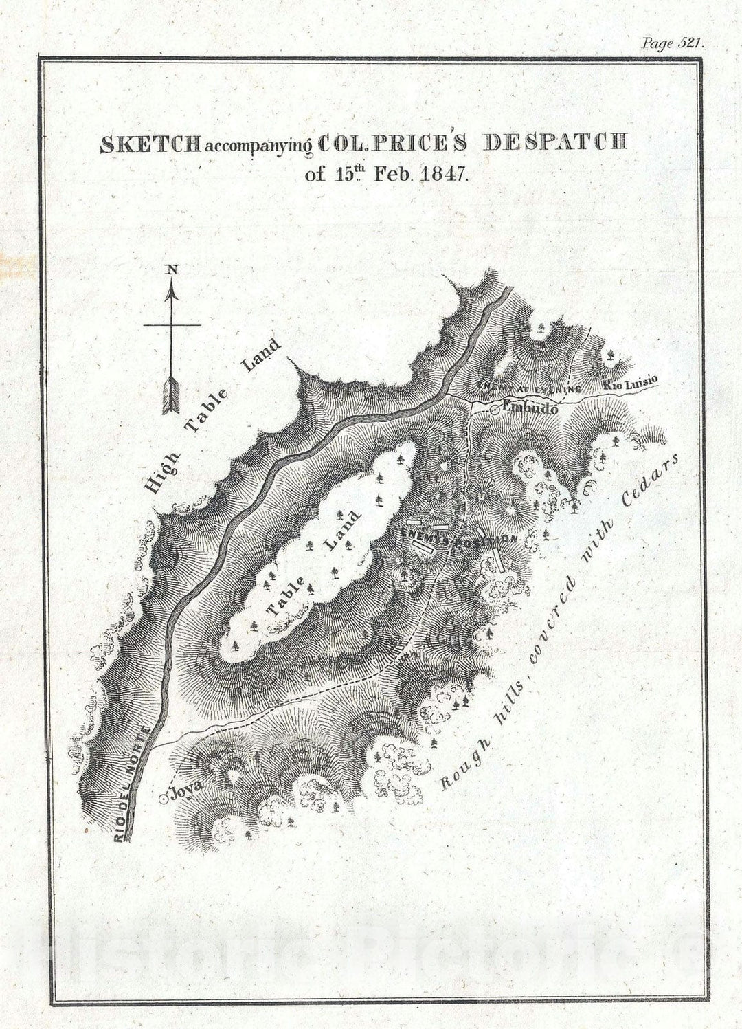 Historic Map : Battle of Embudo Pass, New Mexico during The Taos Revolt, Emory, 1847, Vintage Wall Art