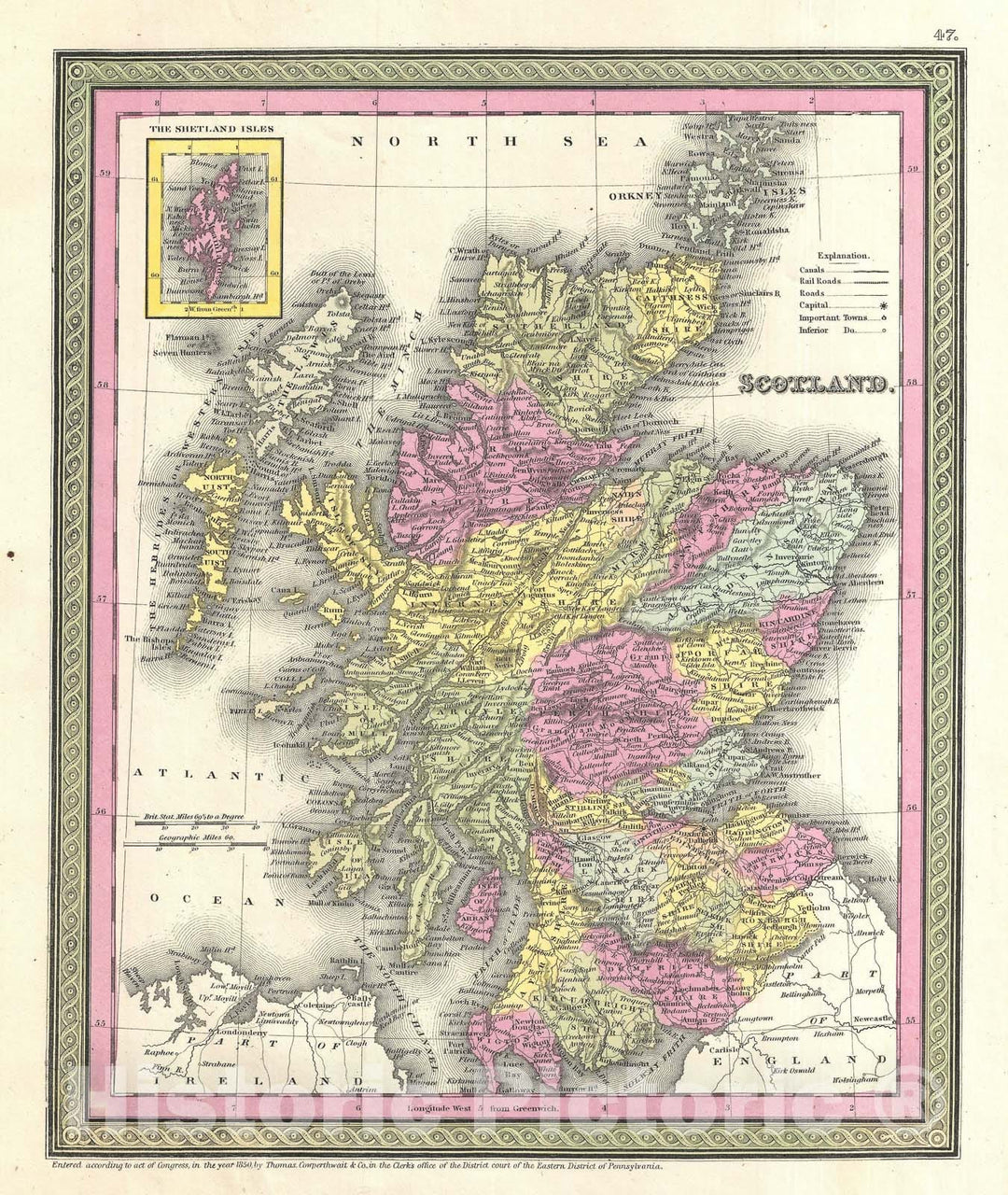 Historic Map : Scotland, Mitchell, 1854, Vintage Wall Art