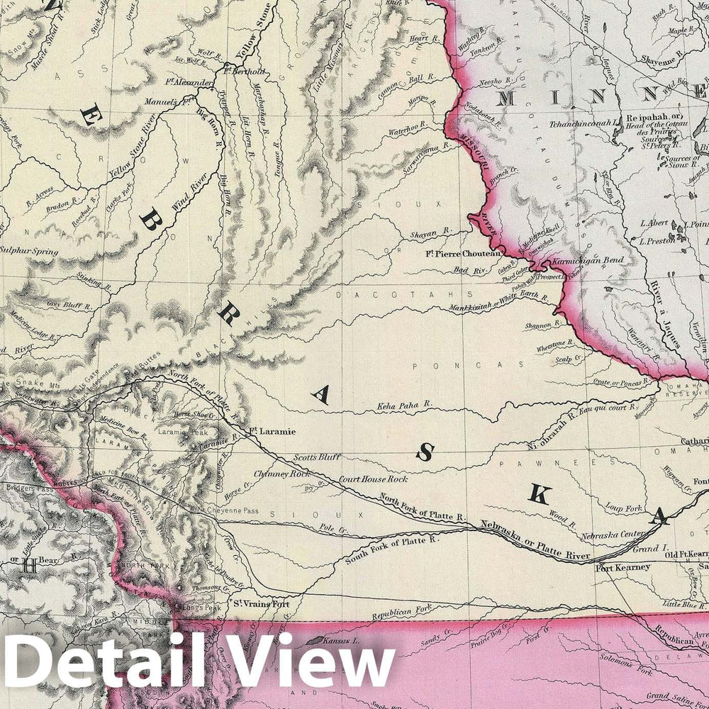 Historic Map : Nebraska and Kansas, Colton, 1856, Vintage Wall Art