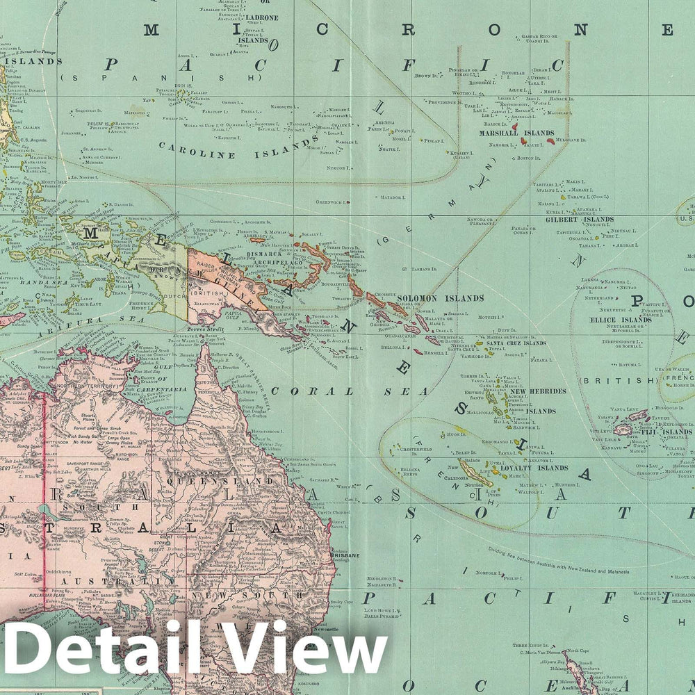 Historic Map : Malaysia and Oceania "Australia, New Zealand, Polynesia", Rand McNally, 1892, Vintage Wall Art