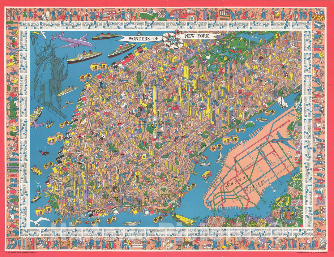 Historic Map : Pictorial Map of New York: The Wonders of New York, Nils Hansell, 1953, Vintage Wall Art