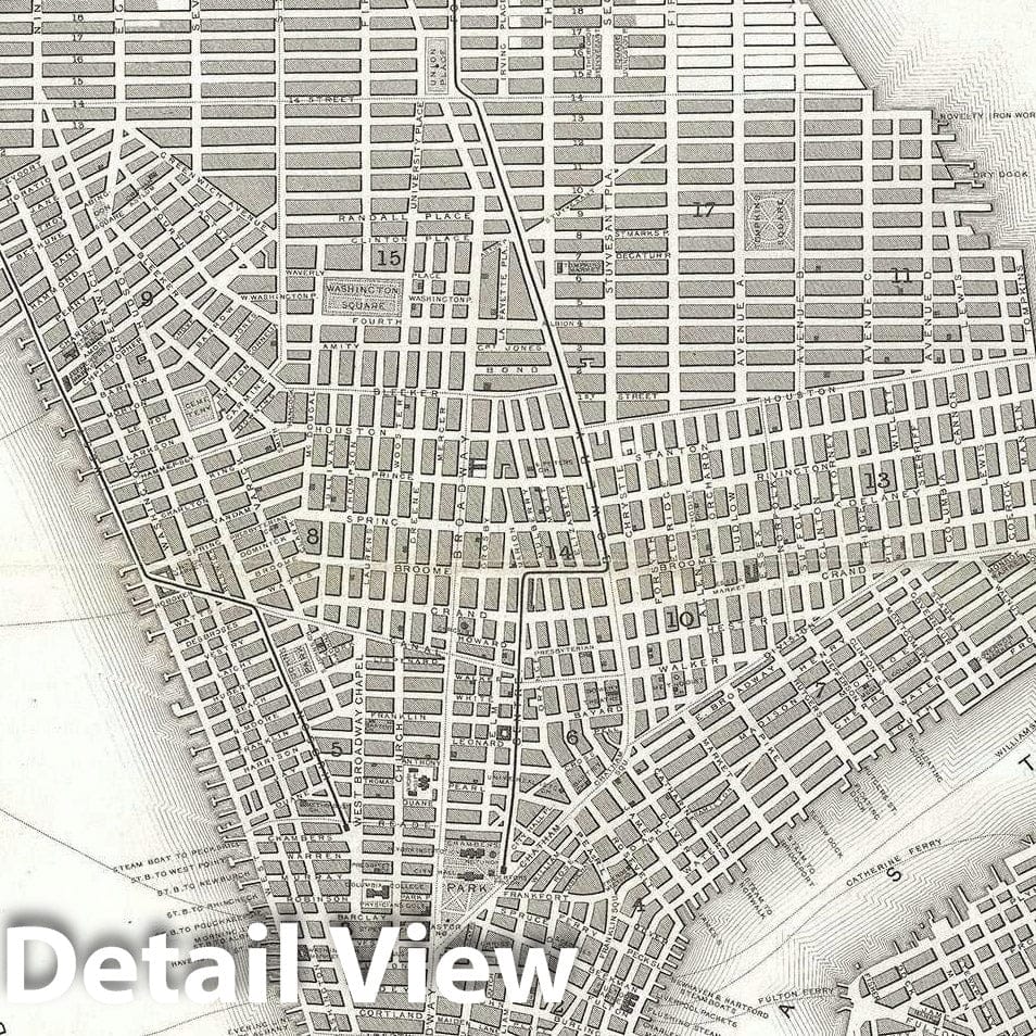 Historic Map : Plan of New York City, John Tallis Plan, 1851, Vintage Wall Art