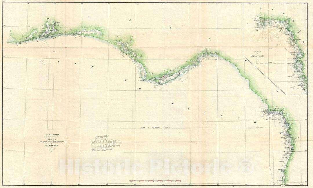 Historic Map : North Florida Gulf Coast, U.S. Coast Survey, 1871, Vintage Wall Art