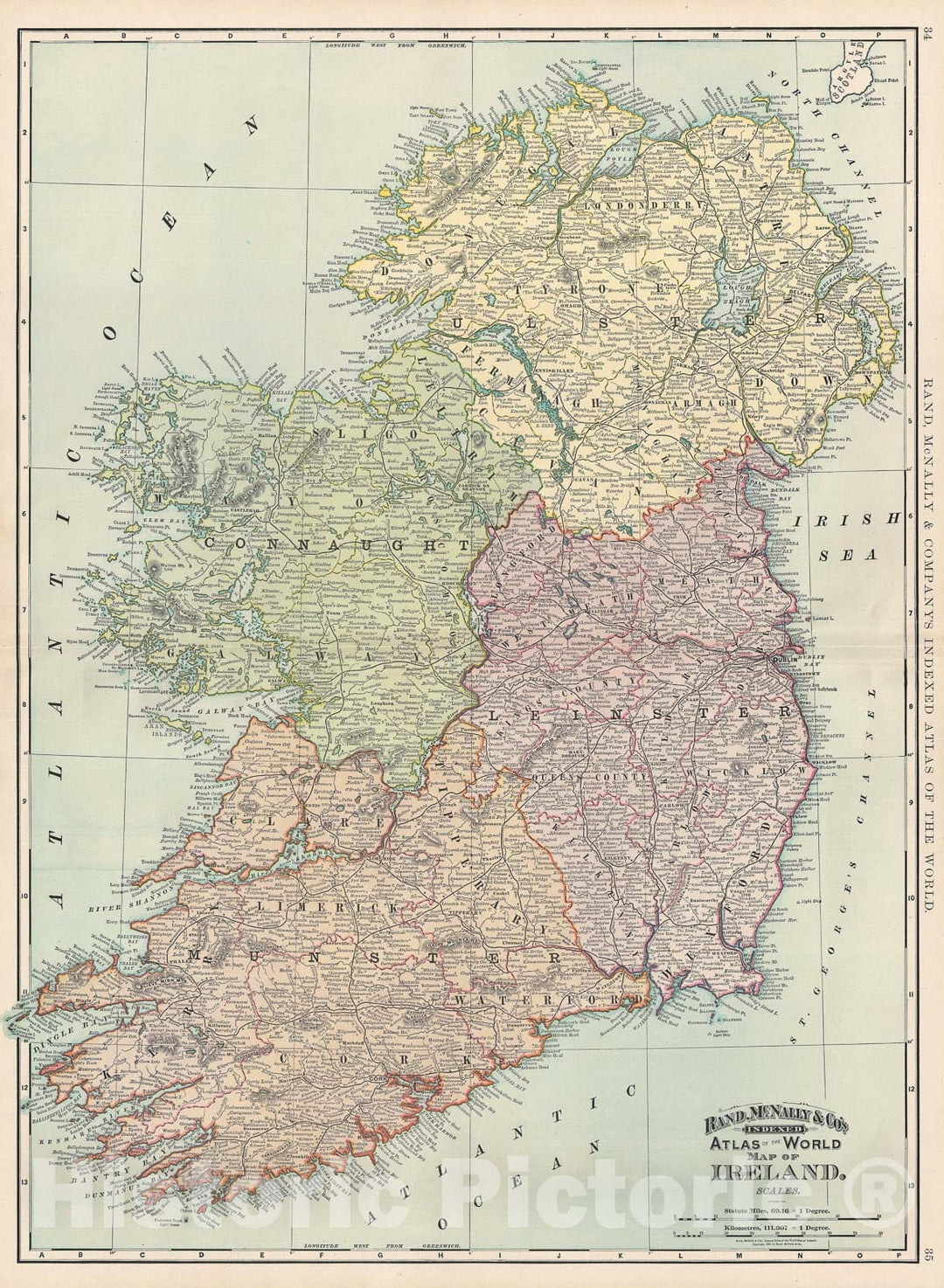 Historic Map : Ireland, Rand McNally, 1892, Vintage Wall Art