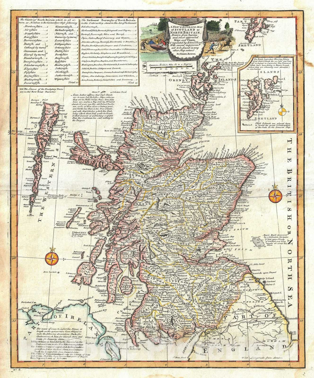 Historic Map : Scotland, Bowen, 1747, Vintage Wall Art