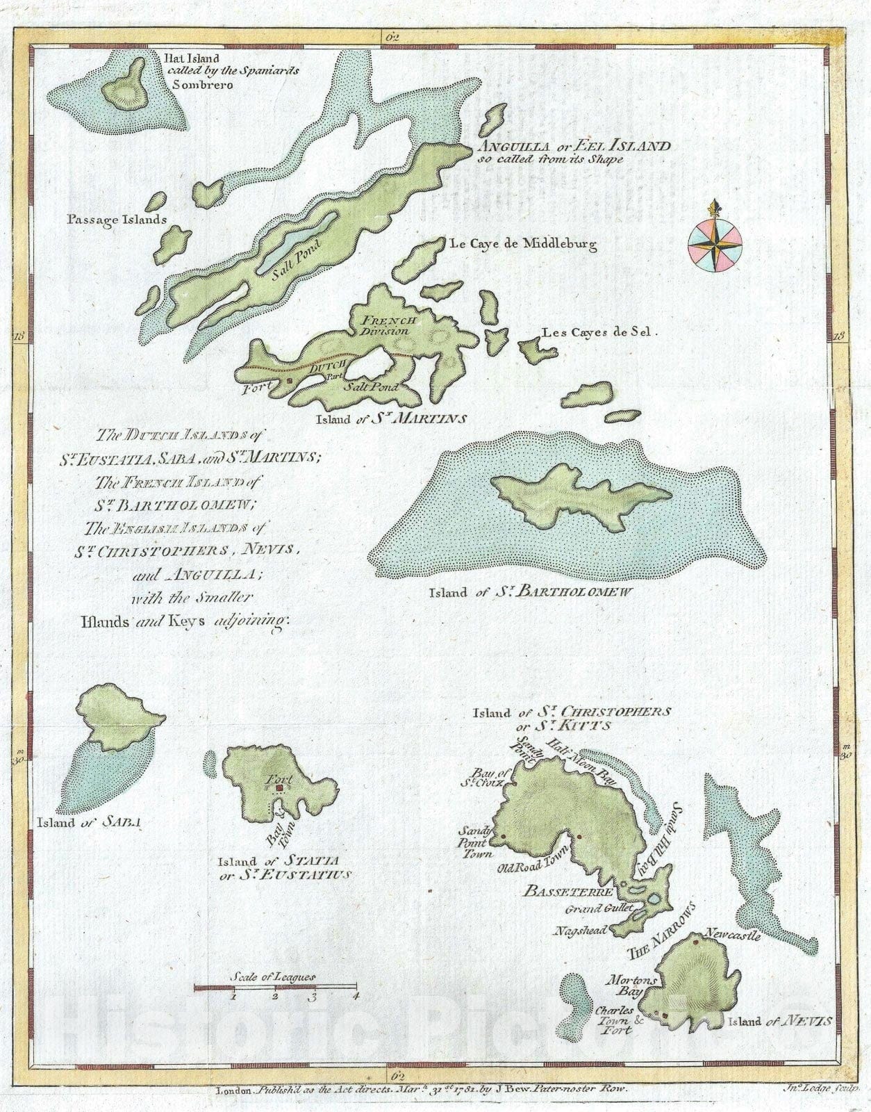 Historic Map : St. Bart, Anguilla, St. Martins, Leeward Islands, West Indies, Lodge, 1781, Vintage Wall Art