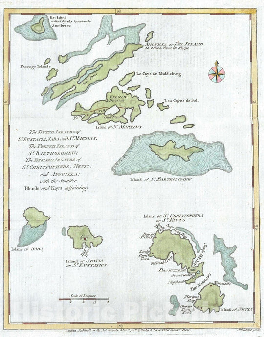 Historic Map : St. Bart, Anguilla, St. Martins, Leeward Islands, West Indies, Lodge, 1781, Vintage Wall Art