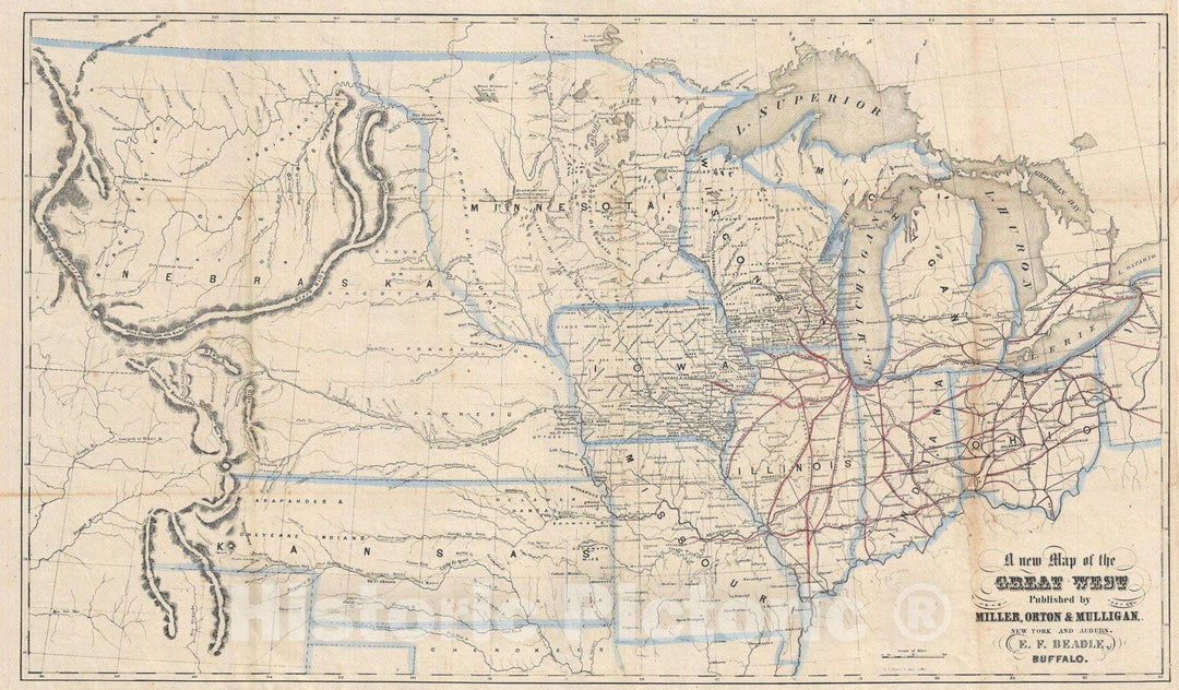 Historic Map : The American Middle West, Nebraska and Kansas Territory, Beadle, 1856, Vintage Wall Art