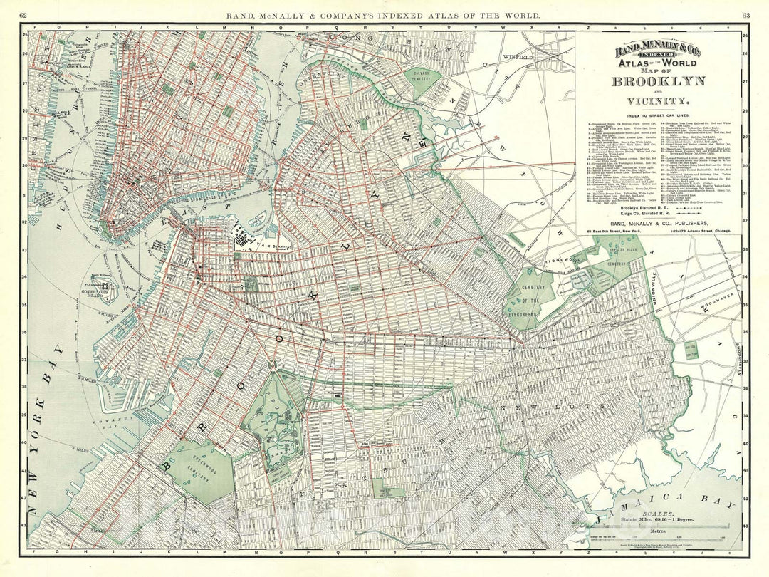 Historic Map : Plan of Brooklyn, New York, Rand McNally, 1891, Vintage Wall Art