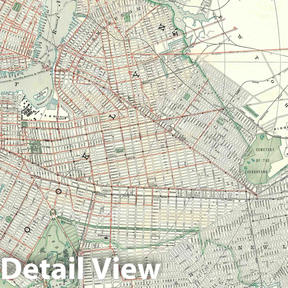 Historic Map : Plan of Brooklyn, New York, Rand McNally, 1891, Vintage Wall Art