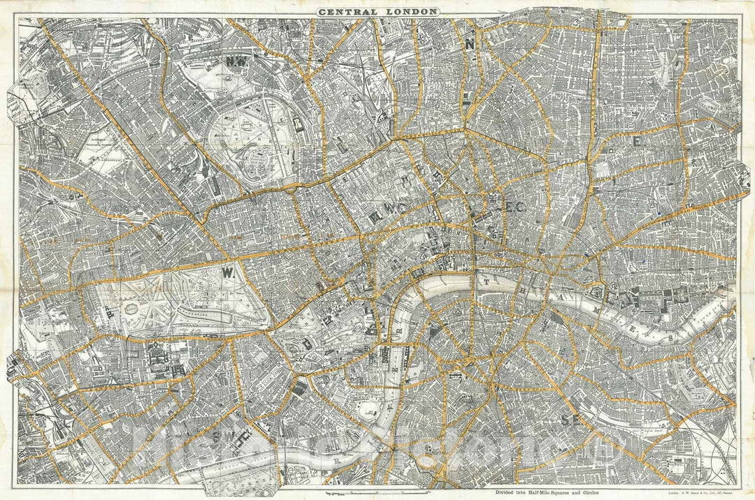 Historic Map : Central London "on silk", Bacon, 1884, Vintage Wall Art