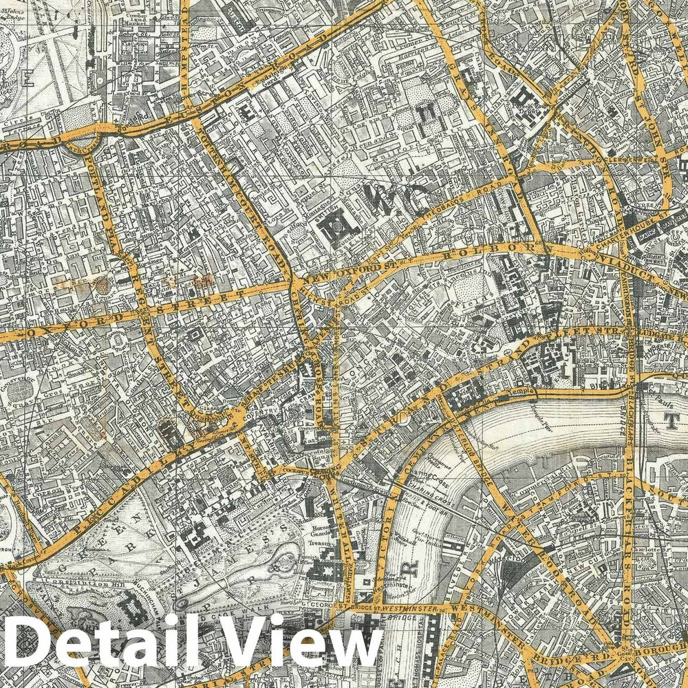 Historic Map : Central London "on silk", Bacon, 1884, Vintage Wall Art