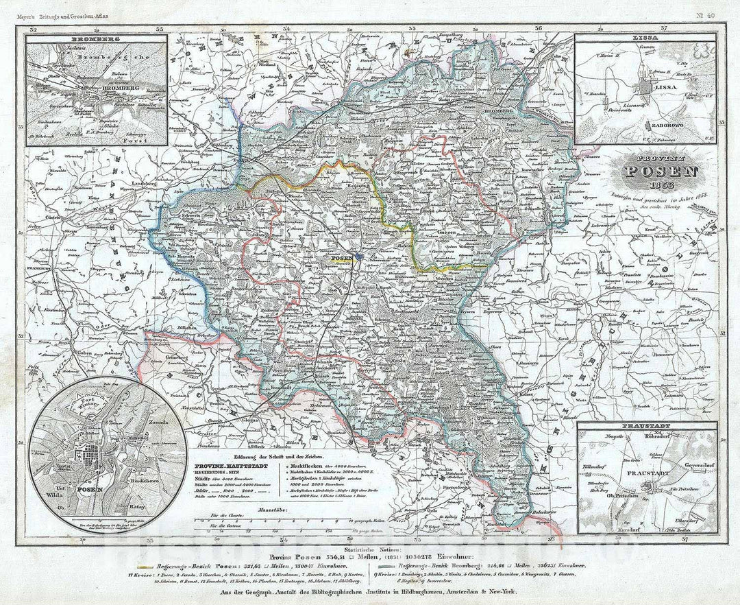 Historic Map : The Province of Posen, Meyer, 1853, Vintage Wall Art